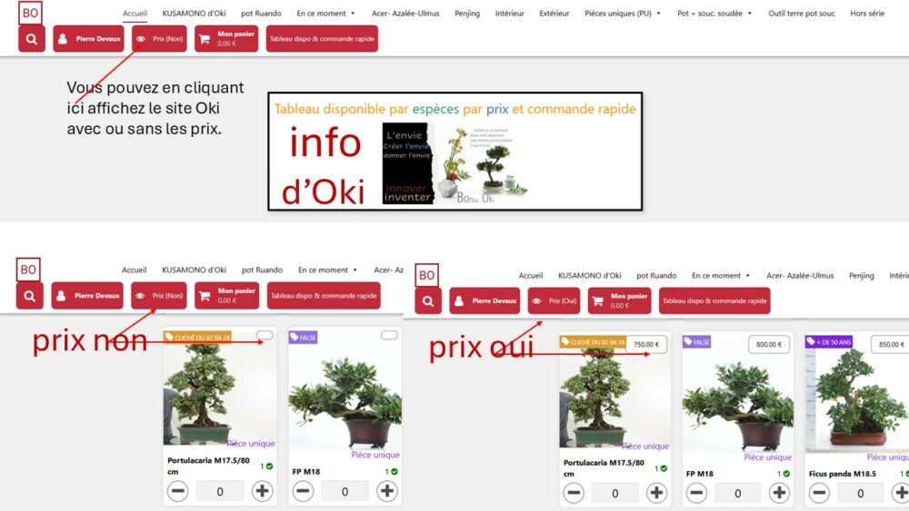 Affichage des prix OUI/NON
